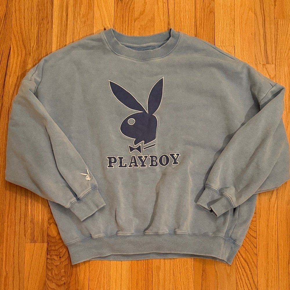 Limited Edition PACSUN x PLAYBOY Crewneck- Light Wash Blue